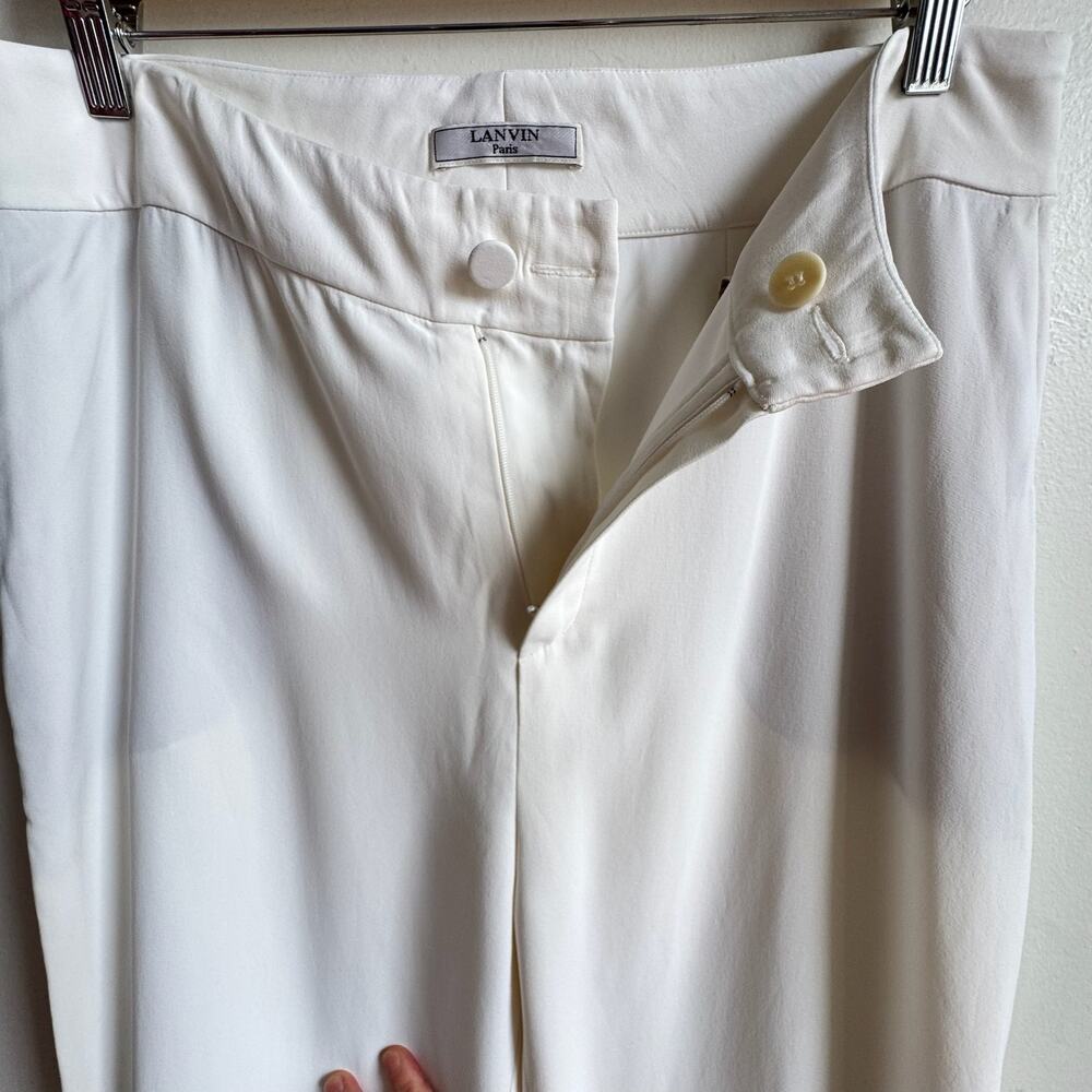 LANVIN PARIS White Crepe Wide-leg Pants - Picture 4 of 9